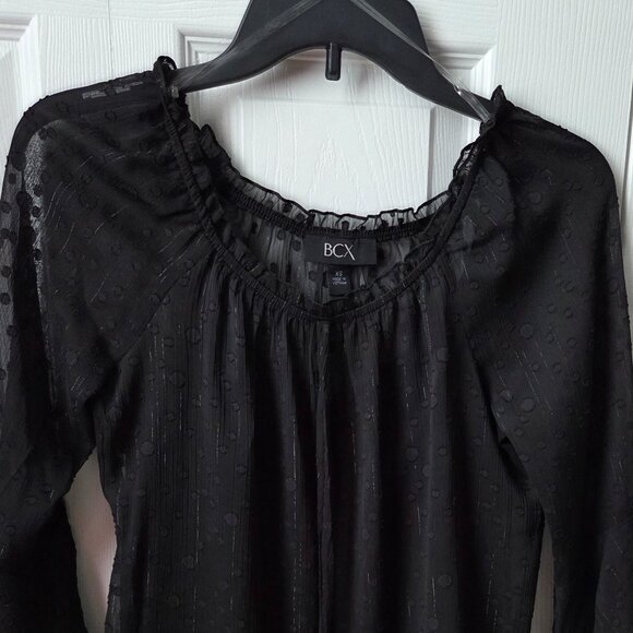 NWT BCX Juniors Round-Neck Sheer Flare-Sleeve Blouse XS - Picture 3 of 10